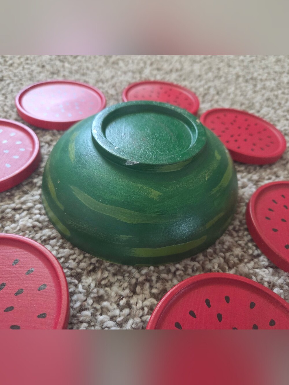 Watermelon-Themed Napkin Rings & Coasters Set in Red and Green - Picture 8 of 8
